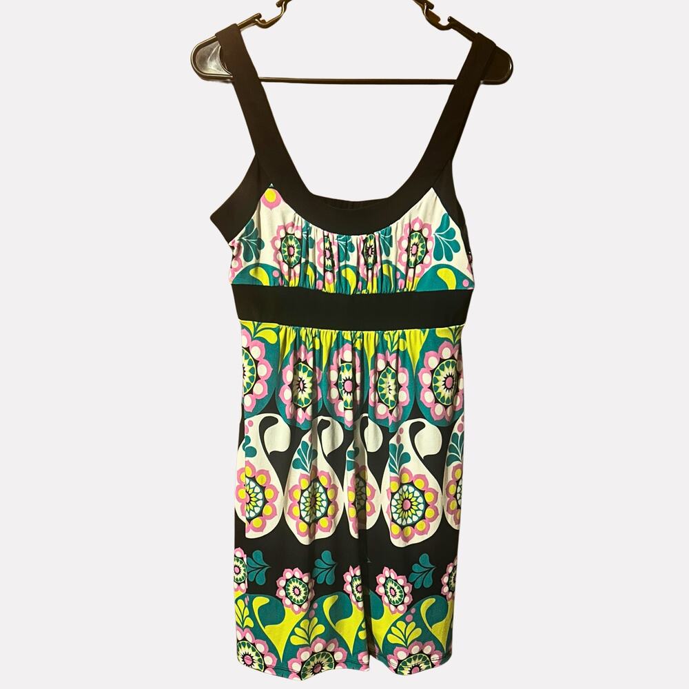Donutz Inc Vintage Y2K Floral Geometric Babydoll Mini Dress L Indie Sleaze Mod